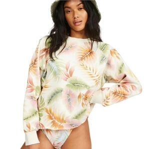 Billabong Cut Off Crew Tropical Print Oversized Sweatshirt size Xtra Small
